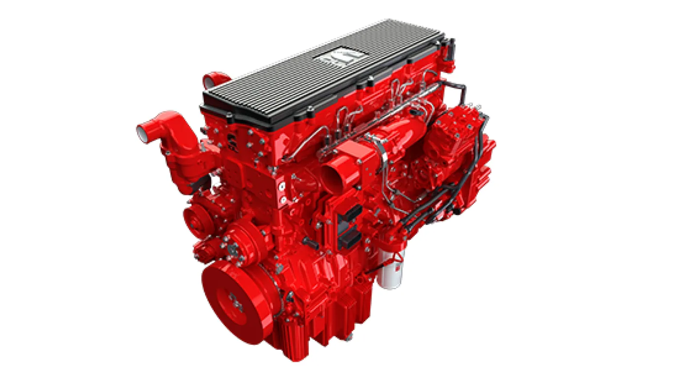 Imagen oficial del motor Cummins X10 Euro 7 de color rojo
