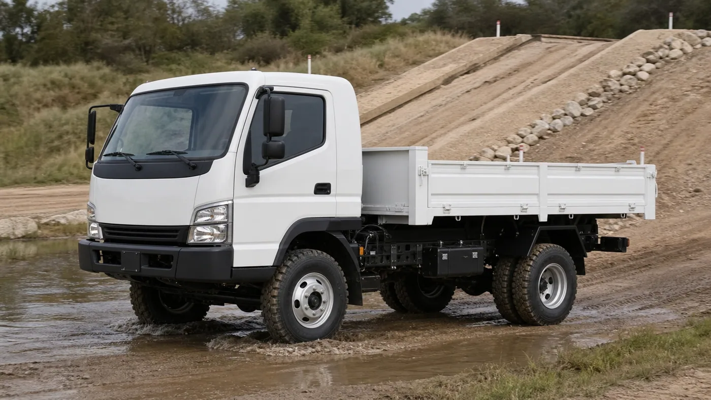 Camión mediano 4x4 en una prueba fuera del asfalto