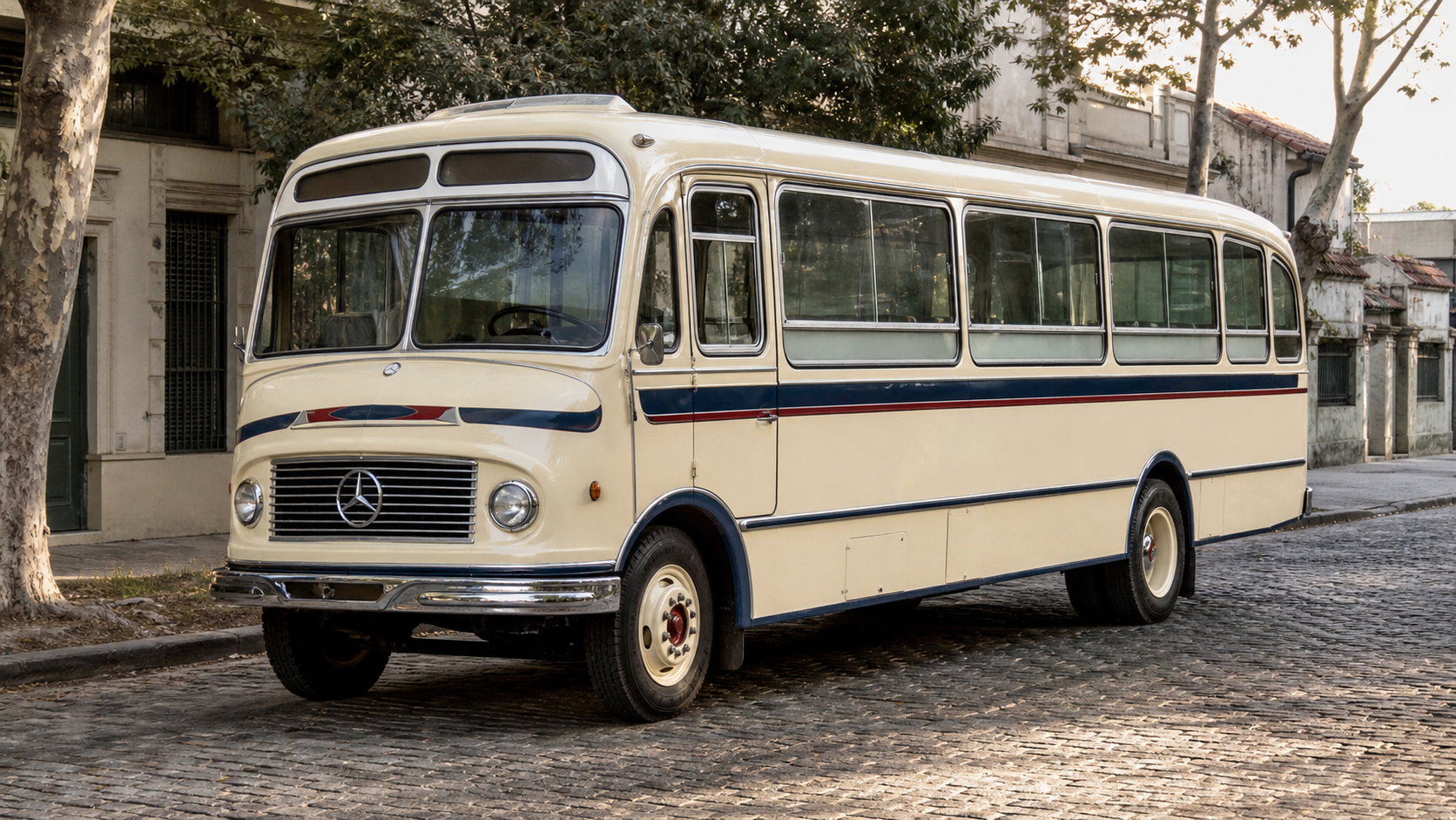 Recreación realista de un colectivo Mercedes-Benz LO 1114 con carrocería de época