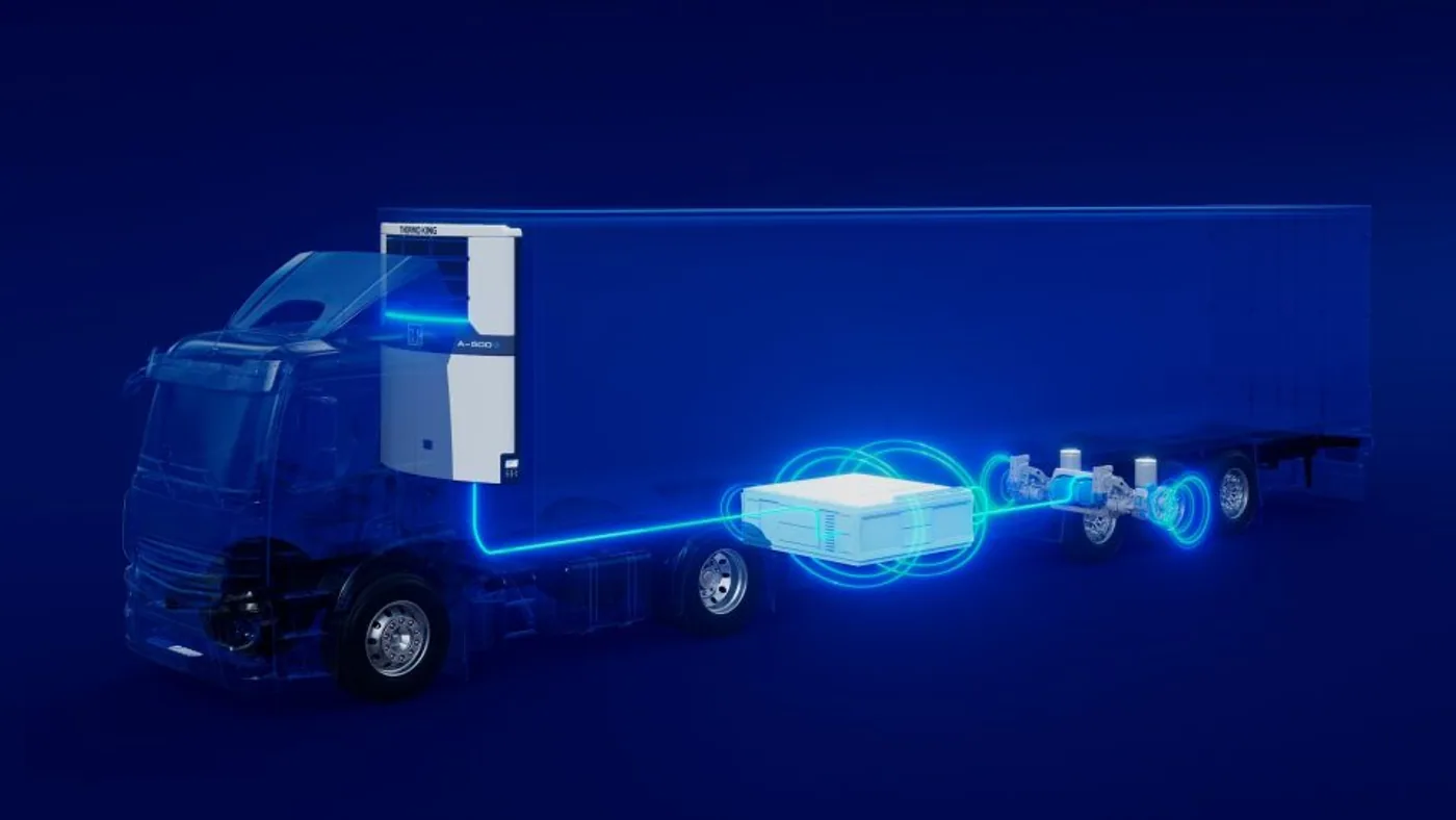 Esquema del equipo frigorífico, la batería y el eje generador del sistema AxlePower